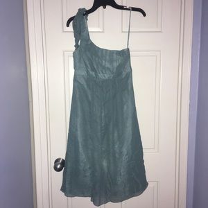 Melissa Sweet blue silk one shoulder dress, 4